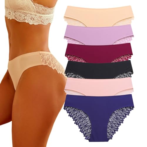 Genérico Pack de 6 Calzoncillos sin Costuras para Mujer, Ropa Interior sin Costuras, Ropa Interior de Encaje Hipster para Mujer, Sexy, con Cintura en V, Ajuste cómodo, S-XL