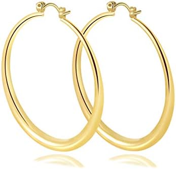 Yumay 14K Yellow Ladies Hoop Earrings,50MM Round Gold Earrings for Women.