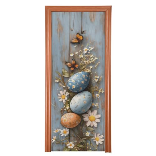 FLildon Easter Eggs Wooden Background Door Cover Decoration, Party Accessory Porch Decor for Festive Ornament Room Door Covers 35 x 79 Inch