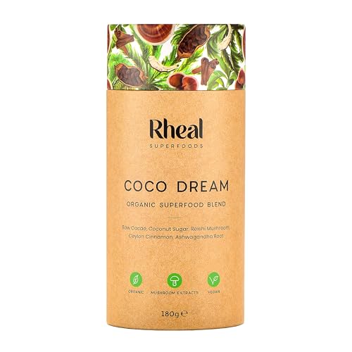 Rheal Coco Dream, 180g (30 Servings), Organic Hot Chocolate Powder with Reishi Mushroom & Peruvian Cacao, Low Sugar Bedtime Drink to Relax & Unwind, Natural Ingredients, Vegan