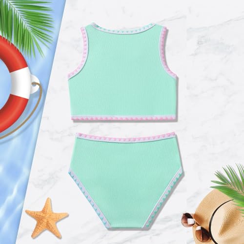 Image of Girls Bathing Suit Toddler Swimsuits 2 Piece Bikini Sets Round Neck Colorful Lace Teen Girls Swimwear 3-14T