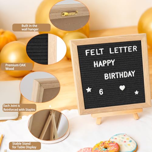 Tbintul Filz Brief Board, 25x25cm Holz Letter Board mit 340 Buchstaben Staffelei und Beutel für Memoboard Hängen in der Familie Küche Büro Hochzeit (Schwarz)