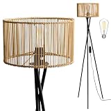 Osasy Lámpara de Pie LED Regulable: Vintage con Trípode de Metal y Pantalla Madera, Dormitorio u Oficina | Lámpara de pie LED Aesthetic decorativa indirecta