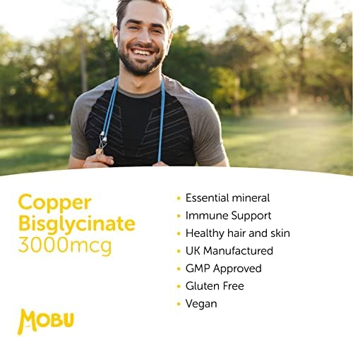 Copper Bisglycinate 3mg 120 Tablets Chelated Form Immune System Support Vegan UK Made GMP Approved MOBU