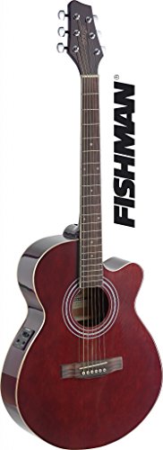 Stagg SA40MJCFI-TR Cutaway Acoustic-Electric Mini Jumbo Concert Guitar - Transparent Red