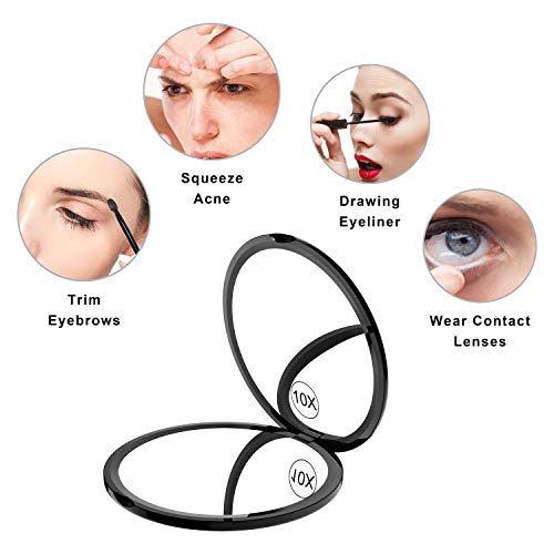 Benbilry Magnifying Compact Mirror For Purses Double Sided Travel Makeup Mirror With 10X Magnification, 4 Inch Small Pocket Mirror, Portable Folding Great Compact Cosmetic Mirror (Black) #TOP4