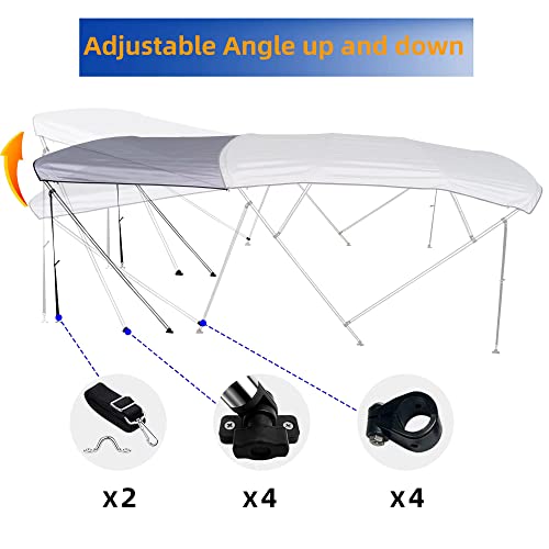 Yinkeehm 2 3 4 Bow Bimini Top And T-Top Boat Sun Shade Kit Uv-Proof, Rain And Wind Proof 600D Adjustable Boat Canopy Awning With Telescopic Pole And Install Fitting Gray-4.5L-91-96W #TOP4