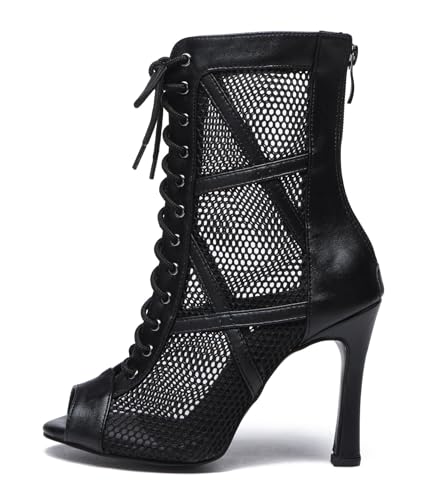 Image of Dance Practice Shoes for Women Mesh Ballroom Sandals Heels Party Prom Ankle Booties with Zip