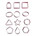 Set of 12 clay cookie cutters with geometric shapes, including a star, square, triangle, oval, circle, window, and more, for cutting fruits, dough, fondant, and pastries for all types of craft uses.