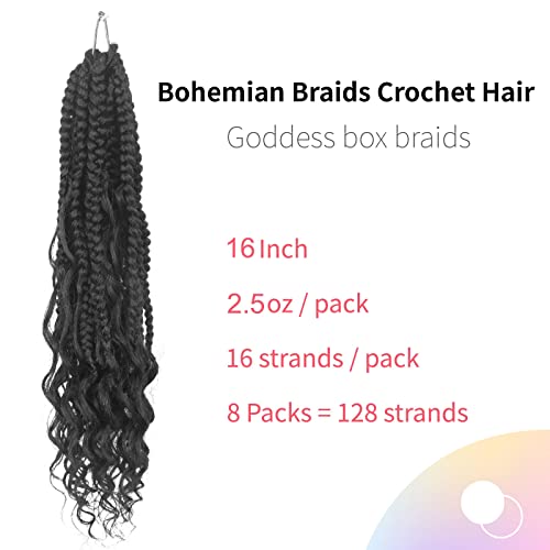 Niseyo 8 Packs Curly Ends Goddess Box Braids Crochet Hair 16 Inch Crochet Braids With Curly Ends Goddess Braid French Curl Braiding Hair (1B) #TOP1