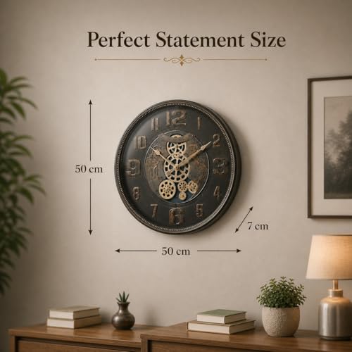 Image of ARMONIA ChronoGear Wall Clock - 50cm Large Industrial Real Moving Gear Analog Clock | Premium Acrylic Build | Vintage Brown Mechanical Design | Modern Home & Office Decor