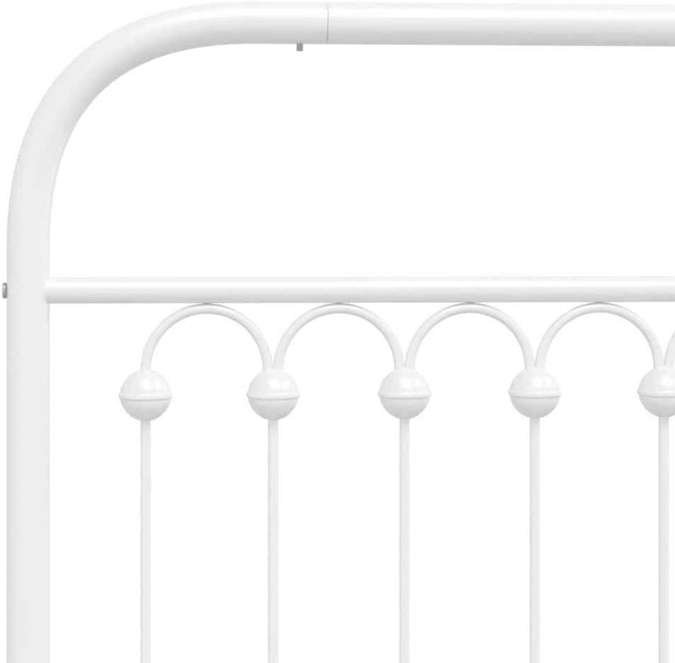 White Steel King Bed Frame with Rectangular Headboard, Durable Heavy-Duty Metal Platform Foundation for Bedroom, Sturdy Slatted Mattress Support, Easy Assembly, Modern Minimalist Design