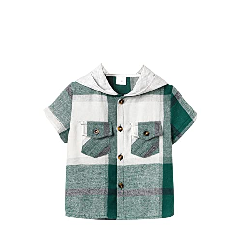 Kids Toddler Baby Boys Spring Plaid Short Sleeve Hooded Tshirt Clothing Apparel