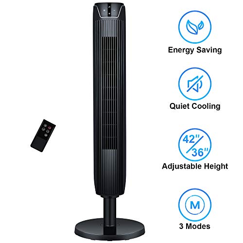 Tower Fan with Remote, 42 Inch Quiet & Powerful Oscillating Portable Fan with LED Display and Timer, Built-in Cooling 3 Modes and Speed Settings, Stand Up Floor Fans Safe for Whole Room and Office Use