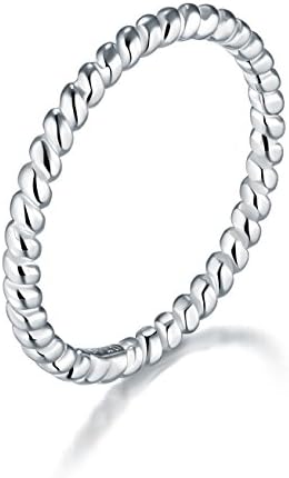 BORUO 925 Sterling Silver Ring, Twisted Eternity Band Stackable Rings 2mm Size 9， Benefiting The American Red Cross
