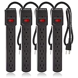 Maxxima 4-Pack 6 Outlet Power Strip Surge Protector - 300 Joules, Features Red On/Off Switch, Powers Multiple Electronics and Devices Simultaneously, Perfect for Home Appliances - Black