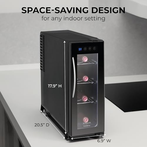 Image of Koblenz EVFK-04 4-Bottle Free Standing Single Zone Fridge and Chiller, Wine | Thermoelectric Wine Cooler with Digital Display and Touch Controls, Black, Wine Bottles, EVFK-04, Great Value, For Gifts