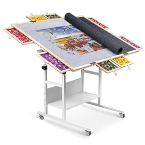Becko US 2000 Piece Tilting & Foldaway Jigsaw Puzzle Table with 8 Drawers & Cover, Foldable Puzzle Board with 5 Tilt Angles & Height Adjustment, Puzzles Storage, for 2000 Pieces Jigsaw Puzzles