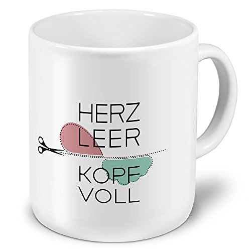 printplanet XXL Riesen-Tasse mit Spruch: Herz Leer - Kopf Voll - Kaffeebecher, Sprüchebecher Becher, Mug