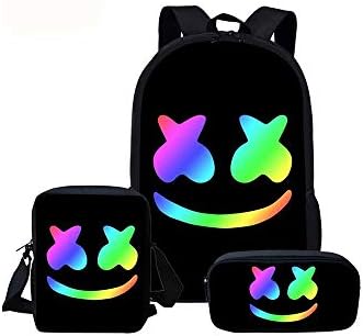 NEWXYX Printed Backpack With Three Pieces, Shoulder Bag and Pencil bag is Suitable for Primary and Secondary School Students (M)