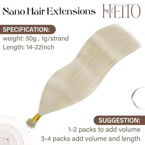Hetto Nano Hair Extensions Real Human Hair Blonde 20 Inch, Invisible Nano Rings Hair Extension - Image 2
