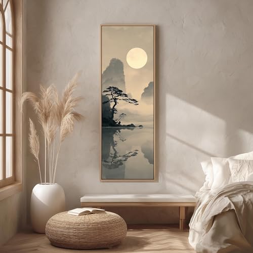 Mur de chambre vide ? Toile paysage serein avec lune en encre japonaise zénifiante