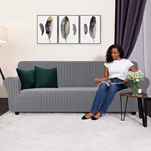 Chun Yi Stretch Sofa Slipcover 1 Piece Sofa Cover, 3 Seater Couch Slipcover Coat Soft Washable Furniture Covers With Elastic Bottom, Spandex Houndstooth Fabric(Sofa/3-Seater, Gray) #TOP1