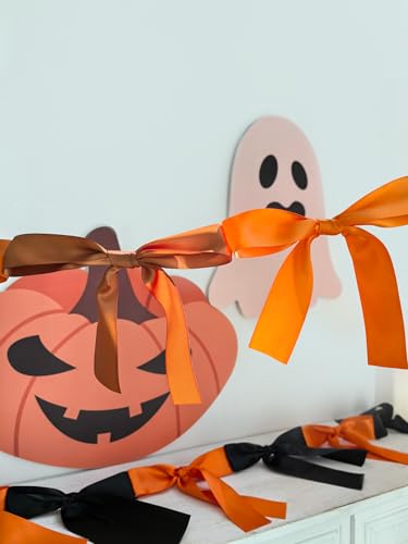 Image of Fall Bow Knot Garland | 6ft Linking Satin Bow Banner with 3ft Extend Ribbon for Thanksgiving Party, Autumn Banners Signs, Brown Bed Decor (Orange & Brown, 6ft)