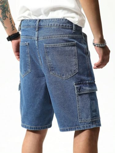 Image of GRECIILOOKS Denim Cargo Shorts for Men Stylish | Washed Jeans Half Pant for Men | Knee Length Cargo Shorts for Mens | Regular Fit Mens Pant Casual, Utility Streetwear Jorts, Travel Summer Wear