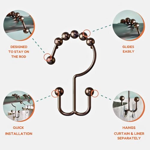 Shower Curtain Hooks Rings Bronze, Rust Proof Stainless Steel Easy Glide Shower Curtain Rings, Double Sided Shower Hooks Rings for Bathroom Shower Rods Curtains, Set of 12 Hooks - Bronze by Generic - Image 3
