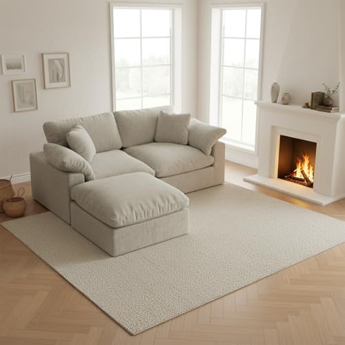 Image of L-Shaped Modular Cloud Sectional Sofa, 2-Seater with Chaise,Modern Down Filled Detachable Couch for Living Room, Office & Small Apartment,Light Beige