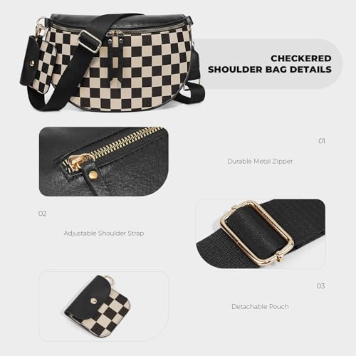 Image of 2 Pcs Checkered Crossbody Bags for Women Bum Bag Checkered Cross Body Sling Backpack Hobo Satchels Shoulder Wallet Purses