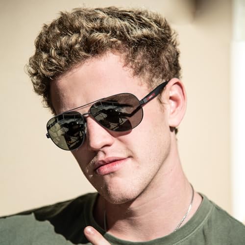 CARFIA Trendy Pilot Polarized Sunglasses for Men UV400 Lenses, Lightweight TR90 Outdoor Eyewear CA53912
