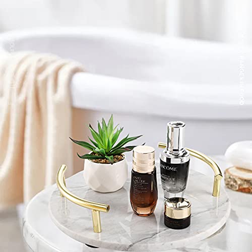 Topzea Marble Decorative Tray, 10 Inch Round Vanity Tray Perfume Tray Trinket Tray With Gold Metal Handles, Jewelry Display Tray For Counter, Vanity, Dresser, Nightstand, Bathroom #TOP3