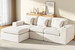 268cm L-Shaped Modular Sectional Sofa with Chaise, Boneless Comfy Corduroy Fluffy Couch with Deep Seat, 3-4 Seater Corner Sofa for Living Room, Cup Holders and Side Pockets, No Assembly (Beige)