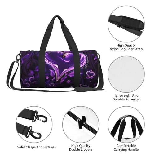Sports Gym Bag for Women Men Travel Duffel Bag Tote Weekender Bag Carry on Overnight Bag for Travel Swimming Fitness Workout Sports Purple love Duffle Bag4