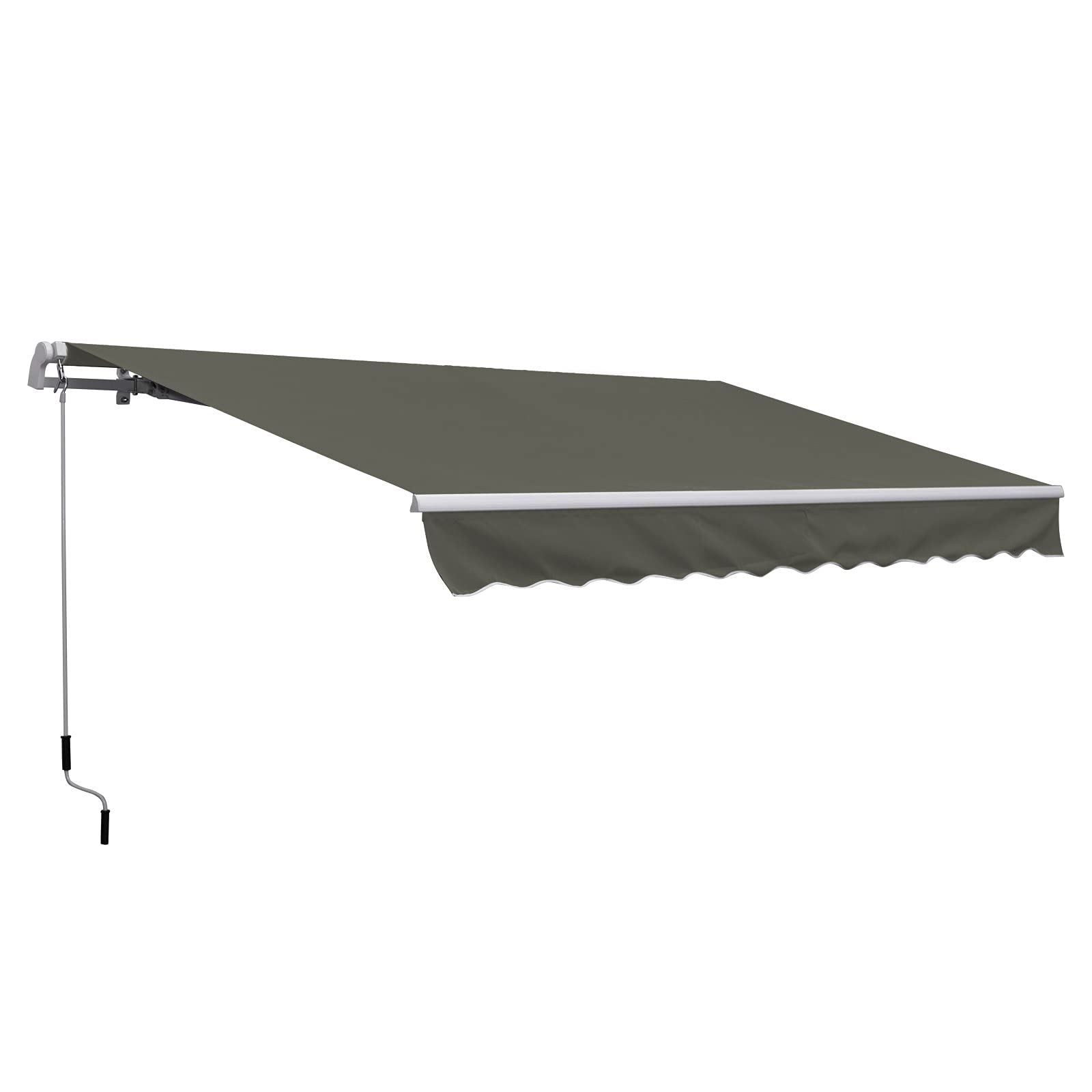 Outsunny Toldo Manual Retráctil para Balcón 350x250 cm Toldo Enrollable Exterior con Manivela Manual de Metal Impermeable y Anti-UV para Jardín Terraza Patio Ventanas Gris