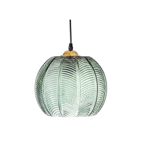 JUAKSQZYI Candelabros colgantes para cocina, 1 luz, lámpara colgante de cristal con pantalla verde acanalada para comedor dormitorio