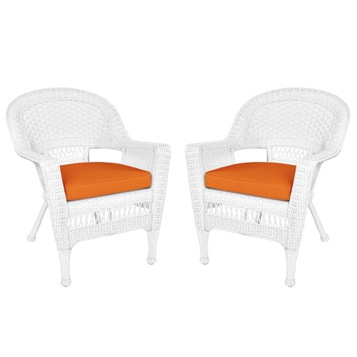 Jeco Wicker Chair with Orange Cushion, Set of 2, White/W00206-