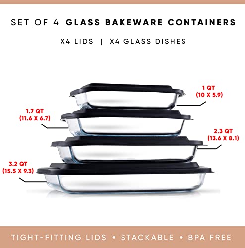 Joyful By Joyjolt 8Pc Glass Bakeware Set. 4X Baking Pan Dishes And 4X Baking Dish Lids For Kitchen Storage, Deep Baking Sheet, Oven Tray, Rectangle Casserole Dish, Lasagna Pans, Cake Baking Sheets #TOP1