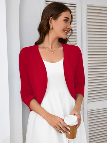 Image of Heymoments Women's Long Sleeve Thin Kintted Shrugs Sweaters Lightweight Cropped Tops Open Front Cardigan for Dress