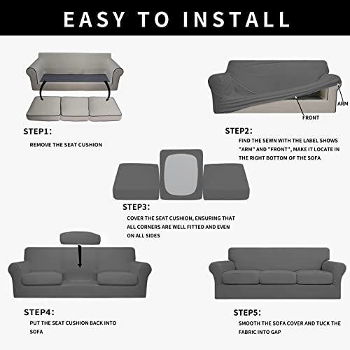 Image of Easy-Going Waterproof Oversized Couch Cover for Dogs 3 Cushion Sofa | 4 Pieces Stretch Sofa Slipcover for 3 Separate Cushion Couch Leakproof Furniture Protector for Kids, Pets Gray