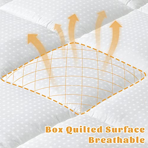Finehom Queen Size Mattress Pad Extra Thick Bed Mattress Pad For Back Pain Breathable Plush Soft Top Pillow Cotton Quilted Mattress Topper Cover With Elastic 8"-21" Deep Pocket, White #TOP3