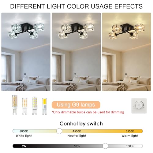 diisunbihuo 4-Light Crystal Semi Flush Ceiling Light Fixture, Matte Black Sputnik Chandelier, G9 Dimmable Compatible Ceiling Light for Bedroom, Dining Room, Kitchen, Hallway, Entryway by diisunbihuo - Image 3