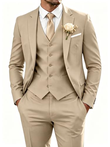 Image of WOMS Men's 3 Piece Suit Slim Fit,Mens Wedding Suit Groom Prom Tuxedo