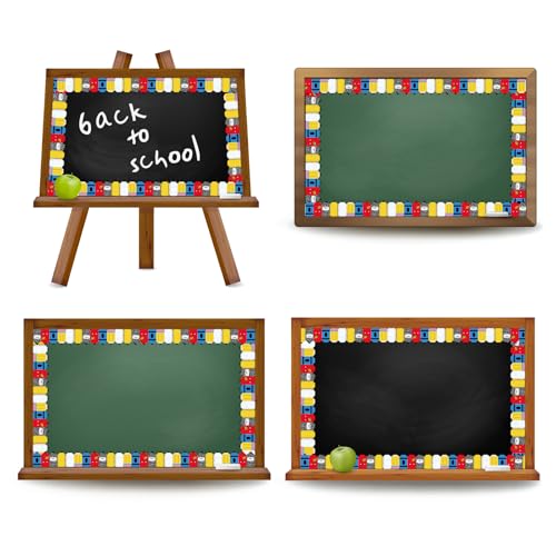 Image of Whaline 65.6Ft Back to School Pencil Bulletin Board Border Composition Notebook Apples Crayon Die Cut Trim Border Roll for First Day of School Classroom Office Chalkboard Decor