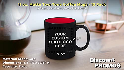 DISCOUNT-PROMOS-10-Matte-Two-Tone-Coffee-Mugs-Set-11-oz-Customizable-Text-Logo-Stoneware-Drinkware-Durable-C-handle-Red