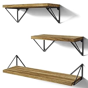 Sriwatana floating shelves wall mounted rustic wall shelves for bedroom bathroom living room kitchen set of 3 carbonized black  urban country home decor