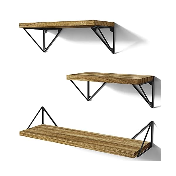 Sriwatana floating shelves wall mounted rustic wall shelves for bedroom bathroom living room kitchen set of 3 carbonized black  urban country home decor