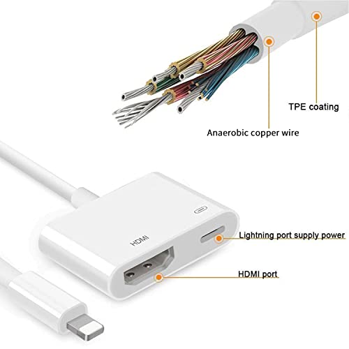 Adattatore AV Digitale Lightning per iPhone iPad, [Certificato Apple MFI] Cavo da Lightning a HDMI 1080P Convertitore Schermo di Sincronizzazione per HDTV/Monitor/Proiettore (Alimentazione Necessaria)